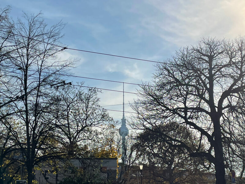 Der Berliner Fernsehturm von der Veteranenstrasse aus gesehen